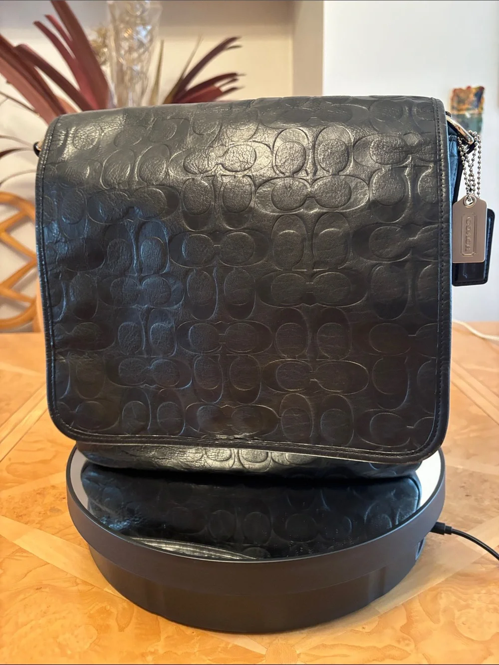 EUC Coach Unisex Black embossed leather Messenger Bag
